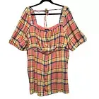 Torrid Top Womens 4X Orange Plaid Babydoll Slub Puff Sleeve Rayon Blend NEW