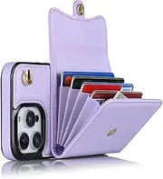 GoshukunTech for iPhone 16 Pro Max Case,Wallet Case Card Holders for iPhone 16 Pro Max,PU Leather Card Slots Phone Cover Kickstand Feature with Strap Wrist, Crossbody Lanyard [Purple]