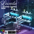 Levede Corner Gaming Computer Desk L Shaped LED Lights USB Charge Office Table