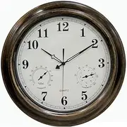 Outdoor Garden Wall Clock, with & Humidity Garden Clocks Outdoor Waterproof and Sunscreen Outside Clock Outdoor Wall Clock Indoor Outdoor Decoration 18 Inches Multicolor A