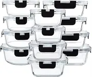 24pc Glass Food Storage Containers with Lids 12 Packs Meal Prep Container with Lids Airtight Glass Food Storage BPA Free & Leak Proof Freezer Safe Lunch Box