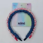 Scunci Headbands 2 Packs Youth Girls' Ruched Blue Denim & Pink Floral