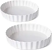 HUIRUMM Tart Pans,9 inch Quiche Pan,Set of 2 Porcelain Quiche Baking Dish,Reusable Pie Pan, Perfect for Baking Tart Pies and Chicken Pot Pie, Cheesecake, Creme Brulee, Round
