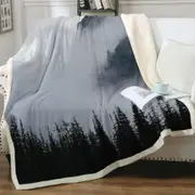 Foggy Mountain and Pine Trees Throw Blanket