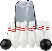 rockible Kids Bowling Set Family Bowling Game Motor Skills Family Game 10 Pin and 2 Ball with Storage Bag for Park Activities Yard