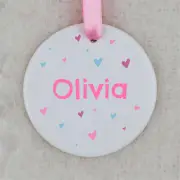 Pink Hearts Personalised Circular Ornament