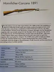 Mannlicher Carcano Rifle Gun Picture Weapon Out of Print Spec Sheet Display Art