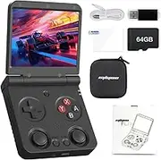 Whatsko RG35XXSP Handheld Game Console, Screen Flip 3.5 Inch IPS Screen Linux System, Supports 5G WiFi Bluetooth 4.2 and HDMI TV Output, Built-in 64G TF Card with 5500+ Games (Transparent Black)