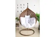 Hanging Egg Chair Luxury Model - Brown Basket & White Cushion