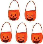Hoement 10 Pcs Pumpkin Goodie Basket Halloween Trick or Treat Buckets Halloween Party Prop Pumpkin Trick or Treat Candy Bag Bucket Decorations Burlap Decor Baskets Orange Non-woven Fabric
