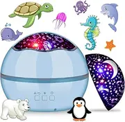 360° Rotating Night Light Star Projector for Kids Room, 2 in 1 Starry Sky and Sea World, Multi Colors Baby Bedroom Ceiling Wall Decor, Best Gift Boys Girls Birthday Festival (Blue)