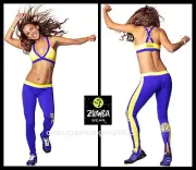 ZUMBA 2Pc.SET!! Cosmic Blast Long LEGGINGS + Criss-Cross Bra Top RARE EliteZWEAR