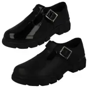 Girls Clarks 'Evyn Bar K' Chunky T-Bar Strap School Shoes - F & G Fitting