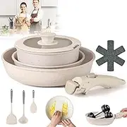 Gourmetific Cookware Set, 5/9 Piece Nonstick Maifan Cookware Set with Detachable Handle, Cookware Detachable Handle Set (Five-Piece Set)