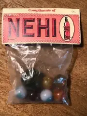 Vintage MARBLES Compliments of NEHI Advertising Bag of 6 marbles/ shooter NEW