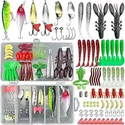 Fishing Lures Tackle Kit,84Pcs Saltwater and Freshwater Lures Fishing Gear,Bass Lures Fishing Tackle Box Included Fishing Gear and Equipment,Crankbait,Soft Worm,Topwater,Metal Spoon for Salmon Trout