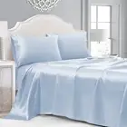 4 Pieces Aqua Blue Satin Sheets Queen Size Bed Set, Luxury Silk Satin Bedding Sh