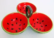 Coco + Lola Watermelon Ceramic 3-Section Divided Appetizer Platter with Handle