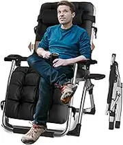 Zero Gravity Lounge Chair, Outdoor Folding Zero Gravity Chair, Premium Ergonomic Patio Recliner Folding Reclining Zero Gravity Chair Supports Over 440lbs/200kg Lounge Chair (Color : Black Pads, Size