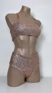Schminke sequin pole-dance set rose-gold silver gold bra top pleasure bottoms