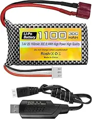 Fytoo 7.4V 1100mAh 2S Lipo Battery with T Plug and USB Charging Cable Suitable for Haiboxing 18858 18859 18859A 16890A and XLH Q903 Q903 HM163 RC Car RC Ship RC Drone Backup Battery