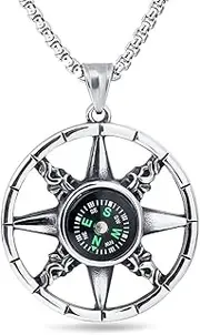 [Generic] Compass pendant, men's necklace, equipped with a 23.6-inch stainless steel chain.