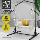 Gardeon Hammock Chair with Stand Macrame Outdoor Garden Bench 2 Seater Cream