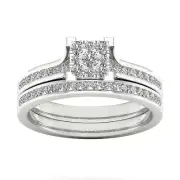 10k White Gold Round Cut 0.5Ct Diamond Bridal Set Ring Size 7 Clarity I2