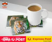 COASTER COFFEE DRINKING MAT|AFRICAN ANIMAL TIGER IN LAKE