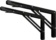 CLT 22" Black Folding Shelf Brackets Max. Load 550 lb, Heavy Duty DIY Wall Mounted Shelf Bracket Space Saving for Table Work Bench, Pack of 2