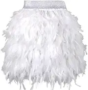 [keland] Women's Real Natural Feather Skirt Family Party Short Skirt Lower Half Skirt