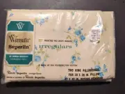 2 Vintage Wamsutta Superlin Blue Floral King Pillowcases No Iron Irregulars