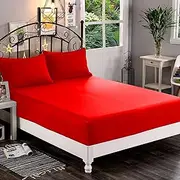 Elegant Comfort 1500 Premium Hotel Quality 1-Piece Fitted Sheet, Softest Quality Microfiber - Deep Pocket up to 16 inch, Wrinkle and Fade Resistant, Queen, Red