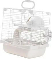 2 Tiers Hamster Cage Enclosure Portable Detachable Bottom Tray for Mice Gerbils Multipurpose Travel Cage 7.4inchx9x11inch, White