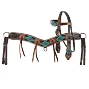 Teal Aztec Bloom Browband Headstall & Breast Collar & Reins NEW