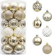 Valery Madelyn Christmas Ornaments Set, 30ct White and Gold Shatterproof Christmas Tree Decorations Ball Ornaments Bulk, 2.36 Inches Elegant Hanging Ornaments for Xmas Trees Holiday Decor