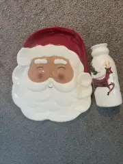 Pottery Barn Kids Santa Cookies And Milk Plate Set