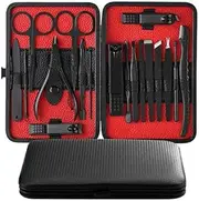 Travel Mini Nail Set 18pcs Manicure Set Nail Clippers Kit Pedicure Care Tools with Black PU Leather Case Portable Travel Beauty kit
