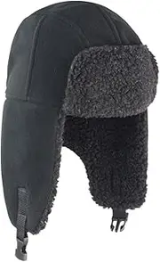 [ASVP Shop] Result Thinsulate 3M™ Sherpa Trapper Hat – Winter Fleece Warm Cap with Ear Flaps, Adjustable Snap Closure, Faux Lambswool Lining (Black, S-L)