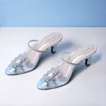 女式高跟鞋透明尖頭高跟鞋 5 厘米當代最新透明玻璃派對 SENDAK