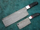 Custom Hand Made Damascus Steel Kitchen Cleaver Knife Set , Butcher Knife Set