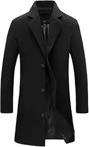 [Maiyifu-GJ] Men's Winter Wool Blend Coat Mid-Length Notched Collar Long Jacket Single Breasted Casual Business Overcoat
