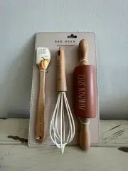 NEW! Rae Dunn Baking Set 3 Piece SET Spatula Whisk Rolling Pin