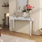 47.2" Mirrored Desk Silver Console Table Mirror Sofa Table with Crystal Inlay Fr
