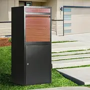 Groverdi Parcel Box Post Letter Box Package Drop Mailbox Security Lock Storage Black w/Wood Grain