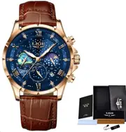 LIGE 2023 Top Luxury Brand Men Genuine Leather Sports Watches Men's Army Military Watch Male Date Quartz Clock Relogio Masculino (Brown)