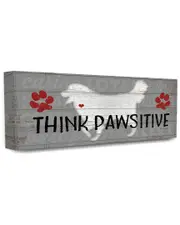 Stupell The Stupell Home Decor Collection Rustic Grey and White Planked Look Think Pawsitive Dogs
