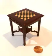 BESPAQ DOLLHOUSE MINIATURE "LORD STEELE" CHESS TABLE W/DRAWER 6502 MAHOGANY