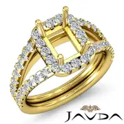 Emerald Semi Mount Halo Pave Diamond Engagement Ring 14k Yellow Gold 1 Ctw
