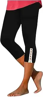 [Generic] Ladies Black Trousers Womens Cropped Flared Leggings Short Leg Summer Linen 3/4 14 Elastic Waist Light Coloured Hiking Zip Off Palazzo Khaki Grey Sweatpants Work Petite Pants
